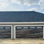 Top-Glass / 2-car garage doors Clopay Modern Steel™ with Contemporary Windows - Premium Series with Intellicore® w/ Plain Long Windows - Model 9208 -Ultra-Grain® Barnwood Plank