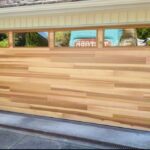 Top-Glass / 2-car garage doors Clopay Modern Steel™ with Contemporary Windows - Premium Series with Intellicore® w/ Plain Long Windows - Model 9208 - Ultra-Grain® Natural Plank