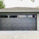 Top-Glass / 2-car garage doors Clopay Modern Steel™ with Contemporary Windows - Premium Series with Intellicore® w/ Plain Long Windows - Model 9208 - Ultra-Grain Cypress Slate