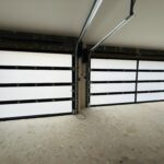 Full-view - (all glass) 2-car garage doors Full-view - Black Frame - Grey glass w/ Privacy - Interior view