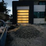 Full-view - (all glass) 2-car garage doors Full-view - Black Frame - Grey glass w/ Privacy