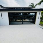 Full-view - (all glass) 2-car garage doors Full-view - Black Frame - Grey glass w/ No Privacy