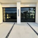 Full-view - (all glass) 2-car garage doors Full-view - Black Frame - Grey glass w/ No Privacy