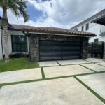 Full-view - (all glass) 2-car garage doors Full-view - Bronze frame - Grey glass w/ privacy