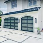 Full-view - (all glass) 2-car garage doors Eco Window Systems - Bronze frame - Bronze glass w/ privacy