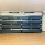 Full-view - (all glass) 2-car garage doors Eco Window Systems - Bronze frame - Grey glass w/ privacy