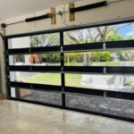 Full-view - (all glass) 2-car garage doors Eco Window Systems - Bronze frame - Clear glass w/ privacy