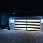 Full-view - (all glass) 2-car garage doors Eco Window Systems - Bronze frame - Grey glass w/ privacy