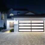 Full-view - (all glass) 2-car garage doors Eco Window Systems - Bronze frame - Grey glass w/ privacy