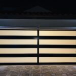 Full-view - (all glass) 2-car garage doors Eco Window Systems - Bronze frame - Grey glass w/ privacy