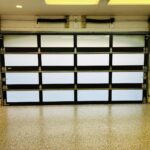 Full-view - (all glass) 2-car garage doors Eco Window Systems - Bronze frame - Bronze glass w/ privacy