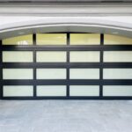 Full-view - (all glass) 2-car garage doors Eco Window Systems - Bronze frame - Bronze glass w/ privacy