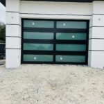 Full-view - (all glass) 2-car garage doors Full-view - Bronze Frame - Grey glass w/ Privacy