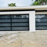 Full-view - (all glass) 2-car garage doors Full-view - Black Frame - Grey glass w/ Privacy