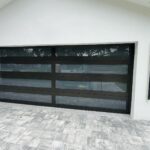 Full-view - (all glass) 2-car garage doors Full-view - Black Frame - Grey glass w/ Privacy